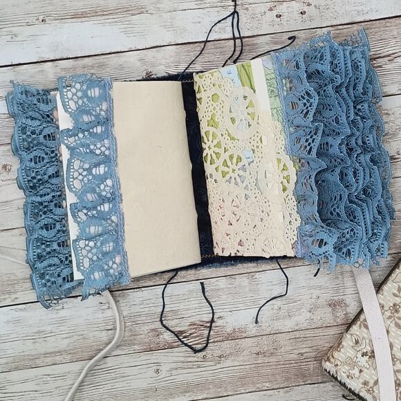 Small Blue Paisley and Beige Junk Journals, Chunky Handmade Recycled Journal - Picture 10 of 16